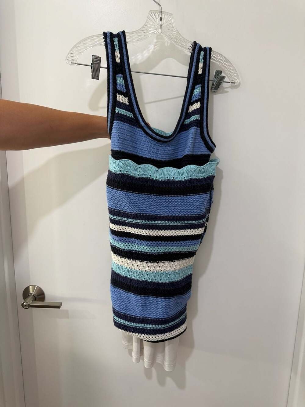 Haute Hippie Style Women's Blue Multi-Color Striped Crochet Knit Sleeveless Body - Picture 9 of 10